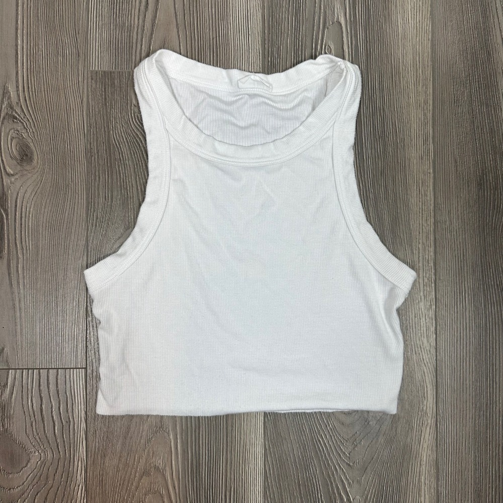 CLYQUE Cropped White‎ Ribbed Tank Top - SIZE L Summer Classic Upcylced